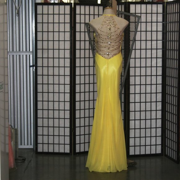 Sunshine Yellow Gown with Jewelled Sheer Back - Picture 5 of 11